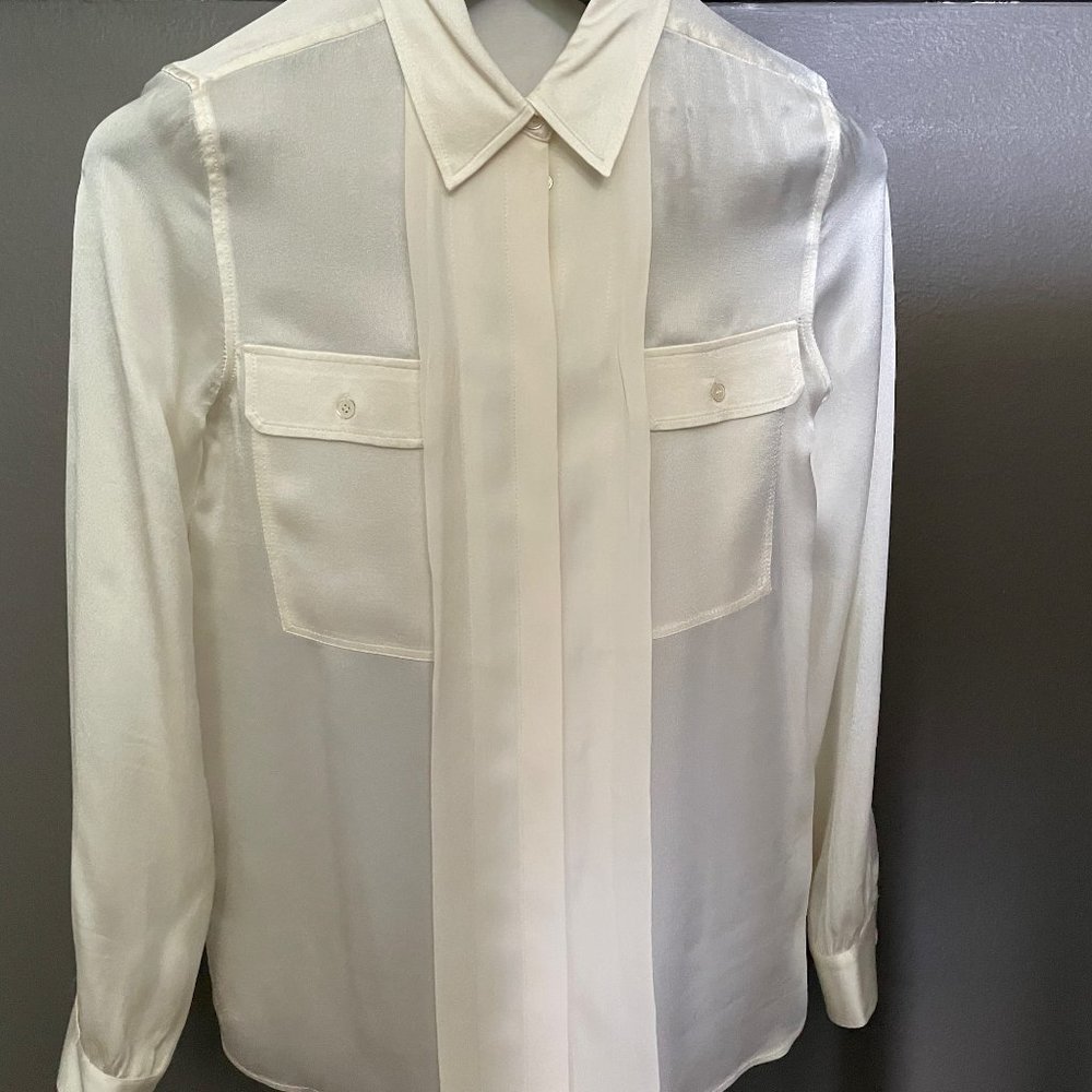 REISS OF LONDON SILK WOMEN'S BUTTON UP BLOUSE, SIZE 4, IVORY